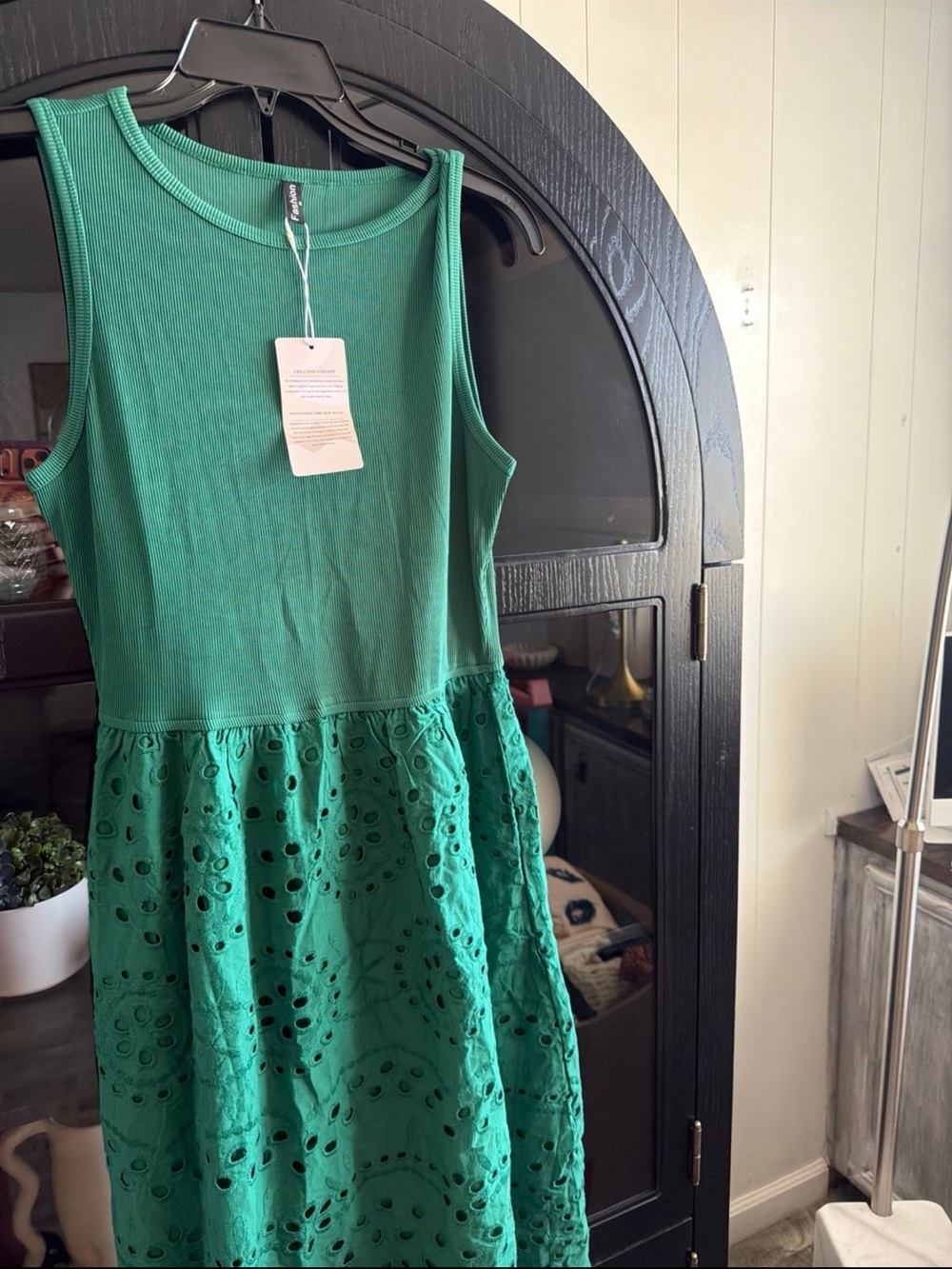 Amazon Green Sleeveless Eyelet Midi Dress